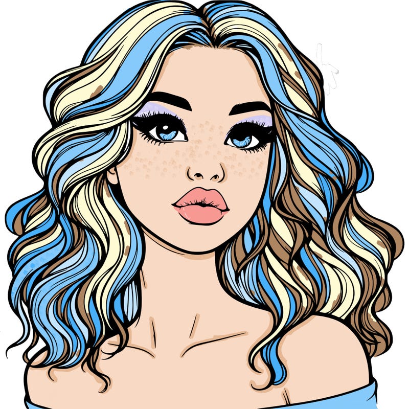 realistic girl with wavy hair and lips