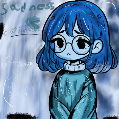 sad girl with glasses in a sweater