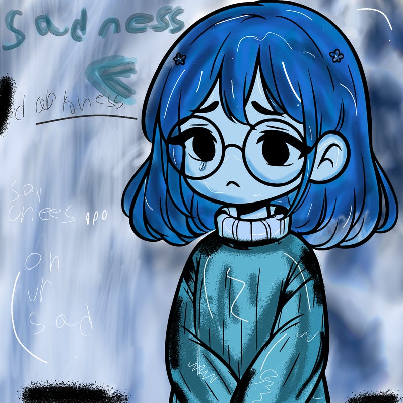 sad girl with glasses in a sweater