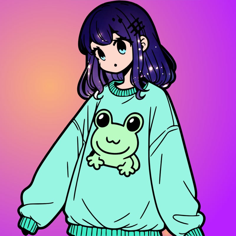 girl wearing frogging sweatshirt