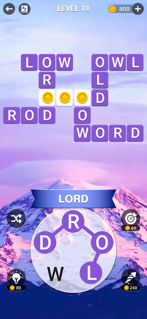 Holyscapes - Bible Word Game - Holyscapes Bible Word Game gameplay showing a crossword puzzle with a mountain landscape background