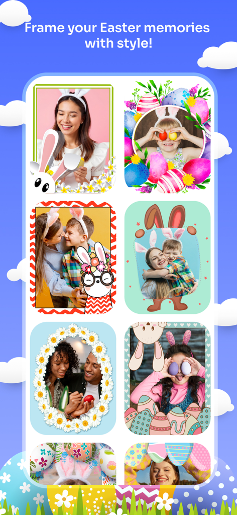 Happy Easter - Photo Frames - A collection of family photos decorated with various Easter themed frames featuring bunnies and eggs