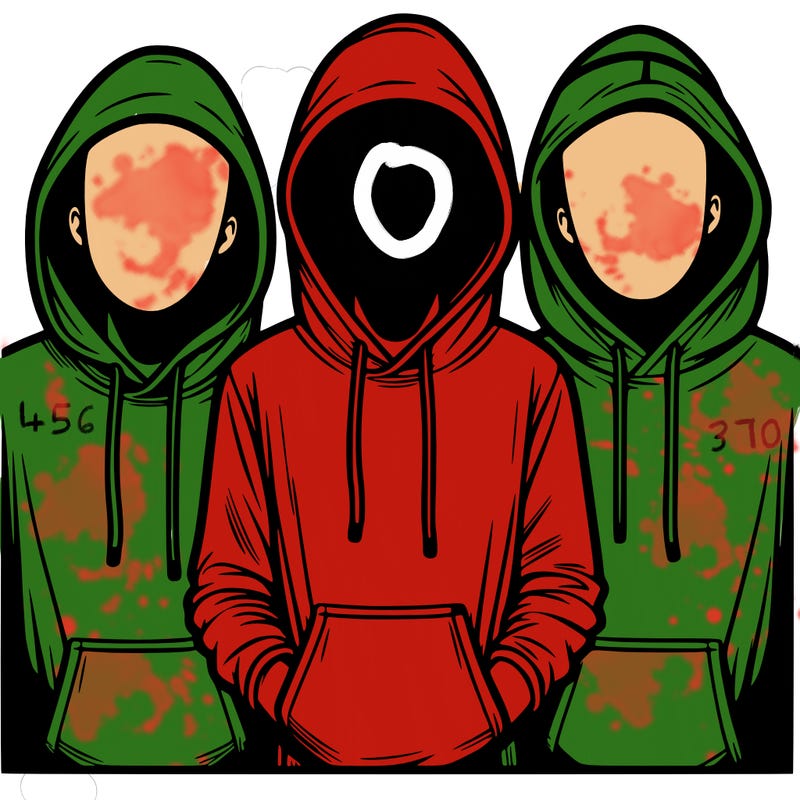 3 faceless people in  hoodies