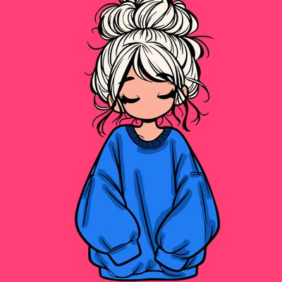 girl with baggy sweatshirt and messy bun
