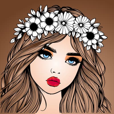 realistic girl with flowers crown