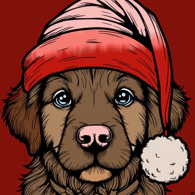realistic dog with a christmas hat