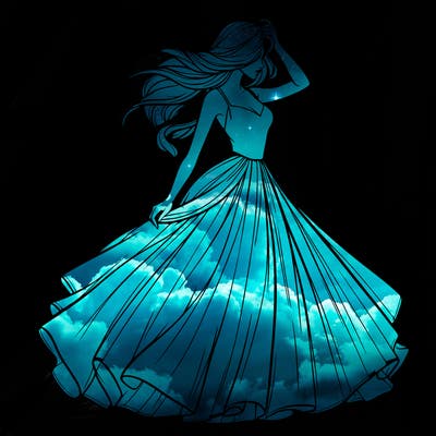 realistic woman with dress flowing in the wind