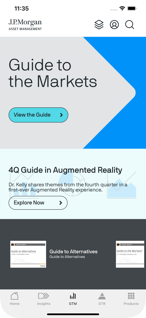Insights by J.P. Morgan - Insights by J P Morgan app Guide to the Markets dashboard