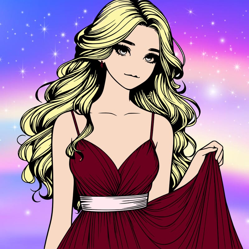 realistic girl in flowy silky prom dress