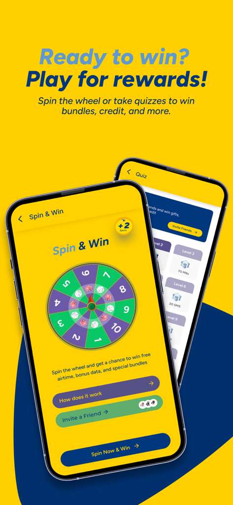 Yas App : Recharge & Internet - Yas App Spin and Win game screen to earn bundles and credit