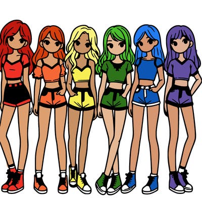 a group of girls wearing crop tops and shorts