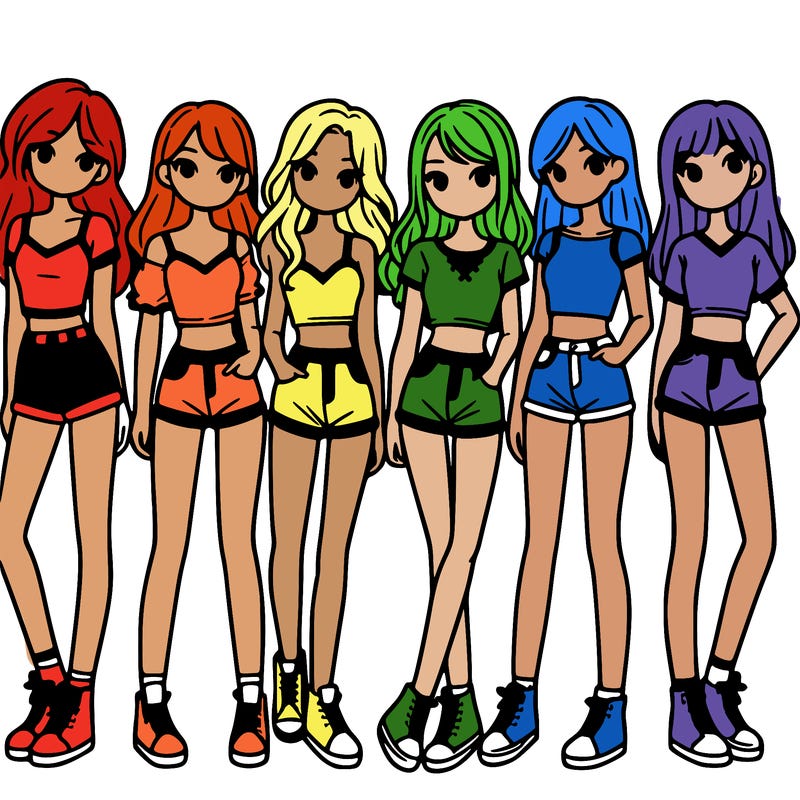 a group of girls wearing crop tops and shorts
