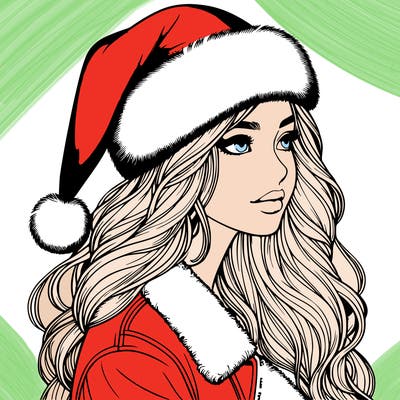 realistic girl in santa hat