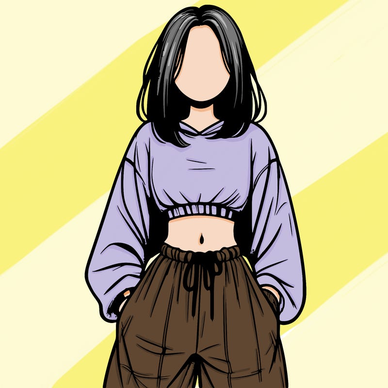 realistic girl faceless with baggy pants and a crop top