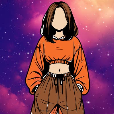 realistic girl faceless with baggy pants and a crop top