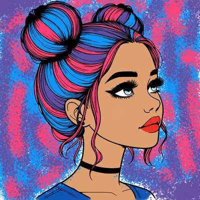 realistic girl with buns on the top of her head