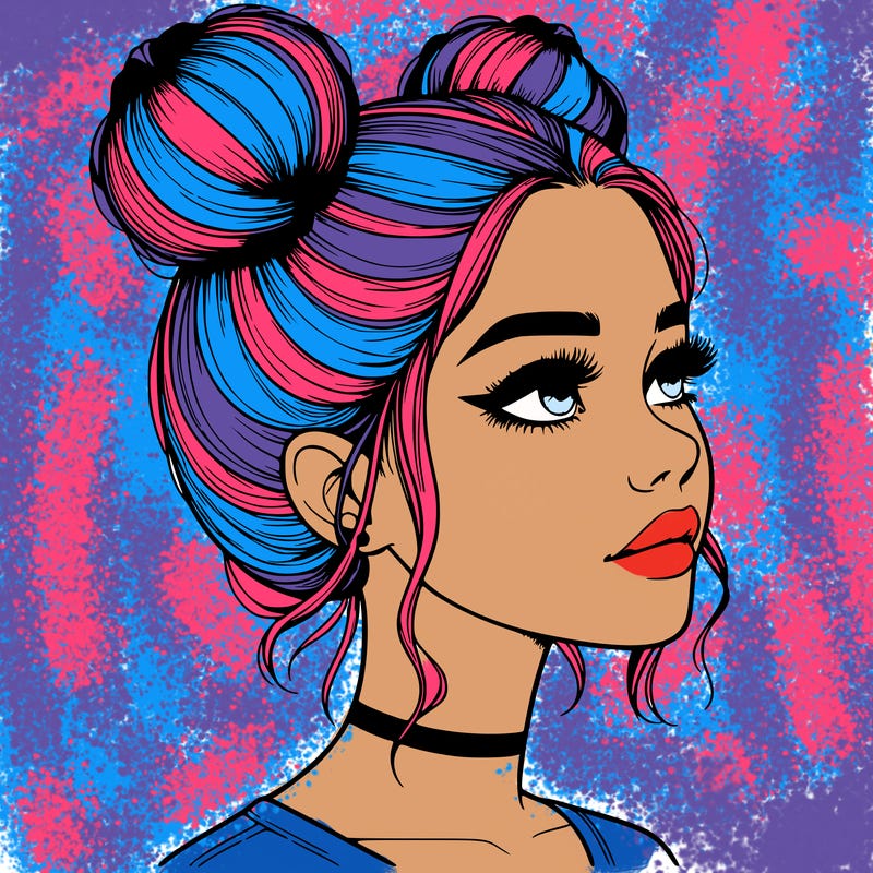 realistic girl with buns on the top of her head