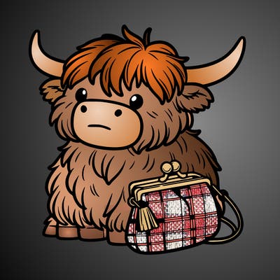 highland cow in a purse