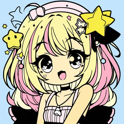 cute anime girl with star accessories