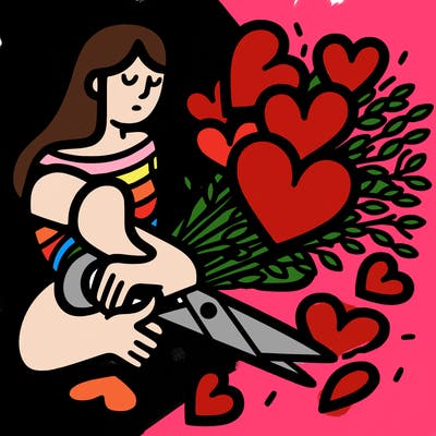 a bunch of cut heart and in the back round a women