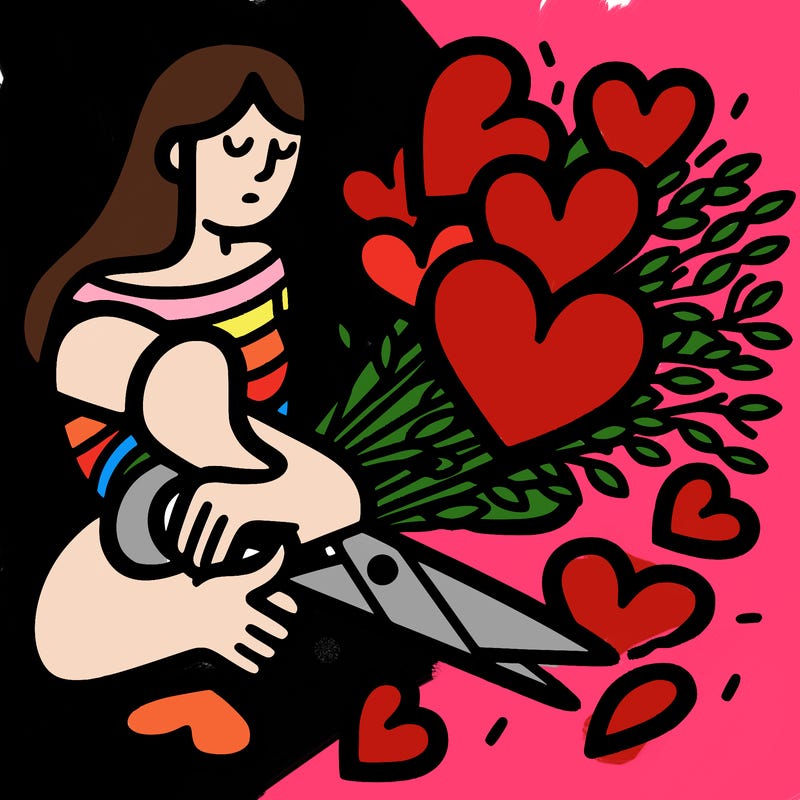 a bunch of cut heart and in the back round a women