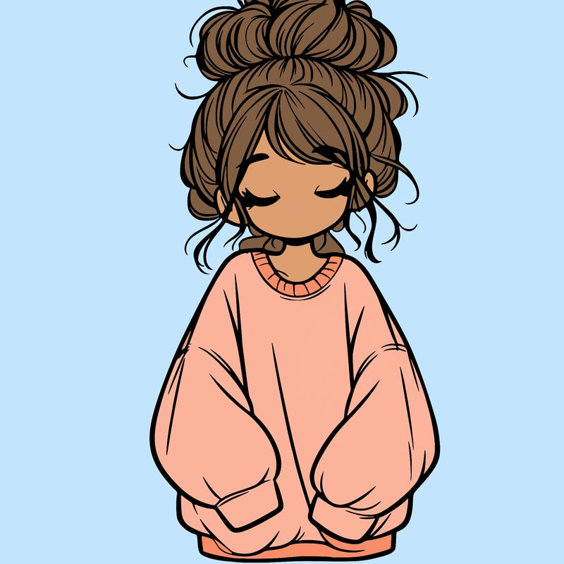 girl with baggy sweatshirt and messy bun