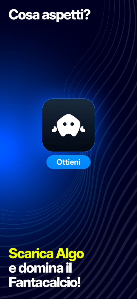 Algo Fantacalcio - Schermata di invito all'azione per scaricare l'app Algo Fantacalcio.