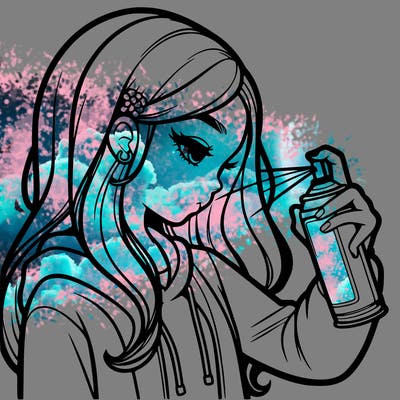 a realistic girl spray painting