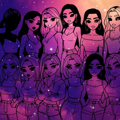 a group of realistic cute girls