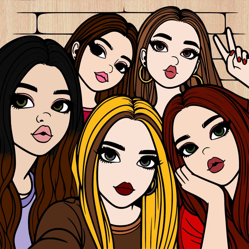 group of teen girls friends y2k up close in a selfie