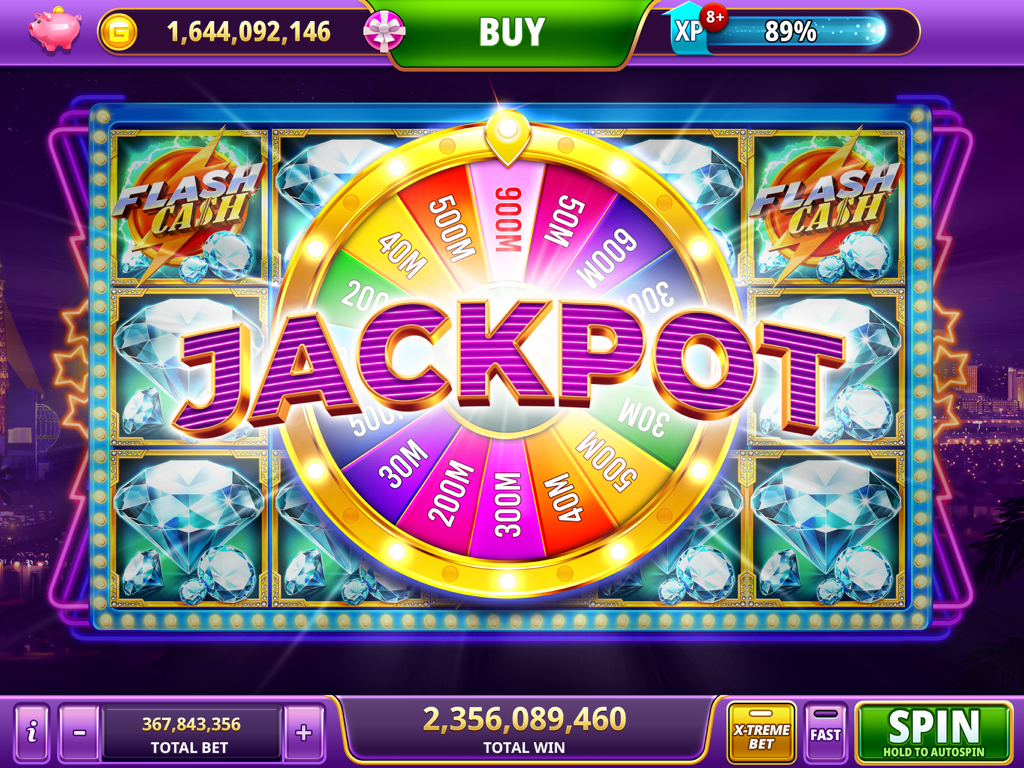 Jackpot bonus wheel in Gambino Slots HD Vegas Casino showing huge virtual coin prizes