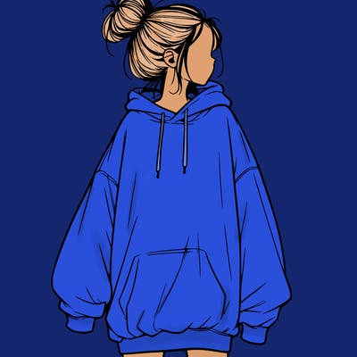realistic girl with a oversized sweatshirt on and a bun