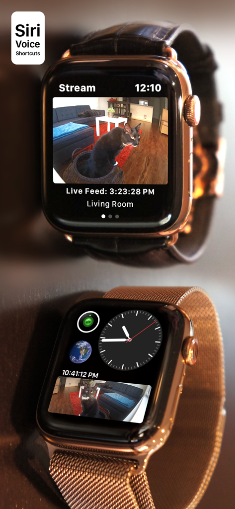 Apple Watch que muestra una transmisión de cámara Nest en vivo y una complicación en la esfera del reloj