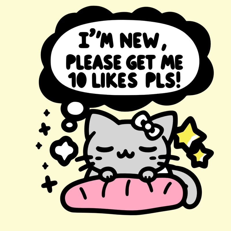 kitty taking a nap dream talking and saying "i'm new, please get me at least 10 likes pls!!"