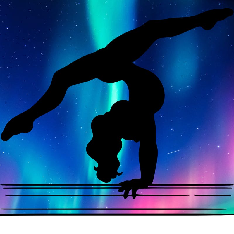 gymnast doing split handstand on a beam