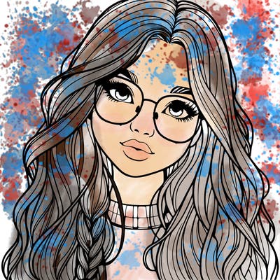 girl with long hair and freckles and glasses realistic