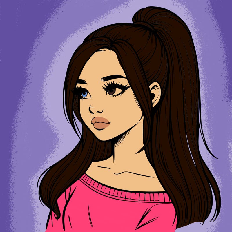 realistic girl with a high ponytail