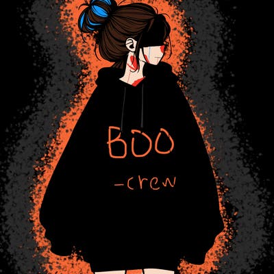 realistic girl with a oversized sweatshirt on and a bun