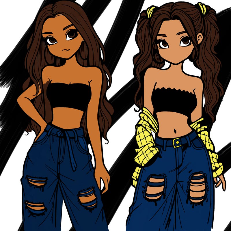 2 girls in crop tops and baggy jeans ripped