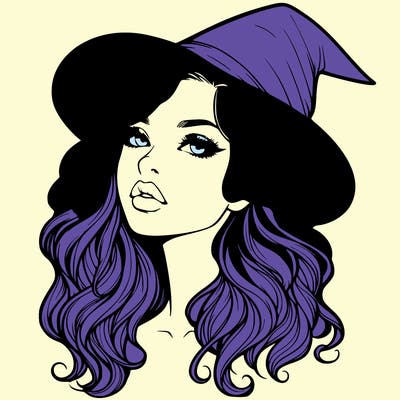 realistic witch girl with wavy hair and lips