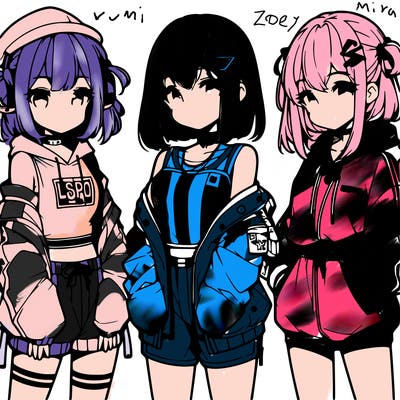 anime girls in streetwear outfits