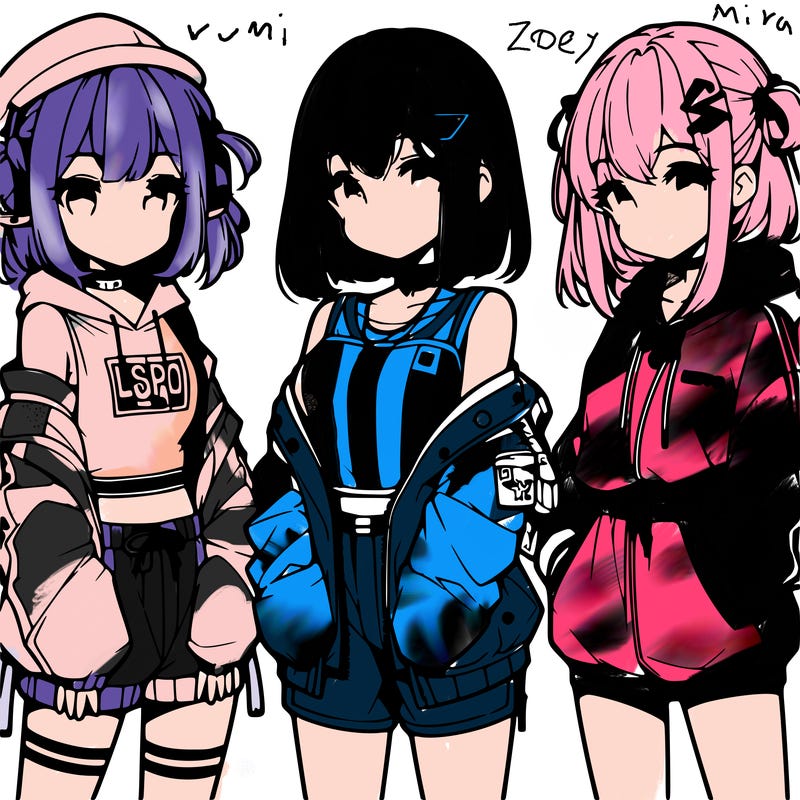 anime girls in streetwear outfits