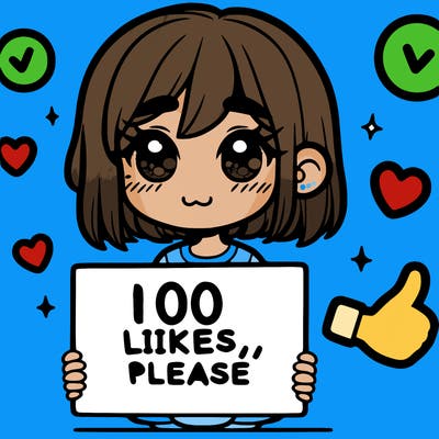 a girl with a sign saying 100 likes, please