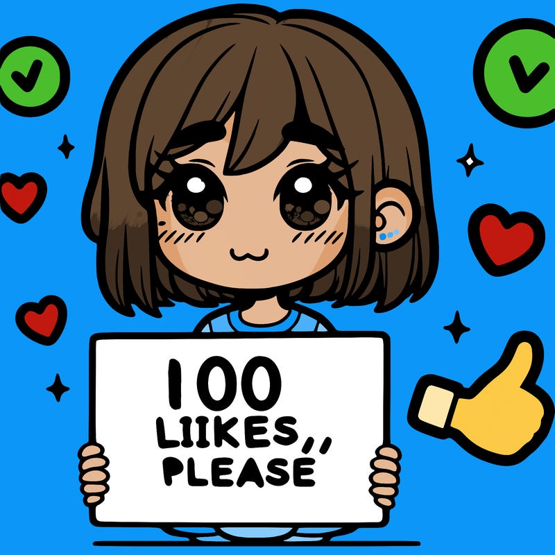 a girl with a sign saying 100 likes, please