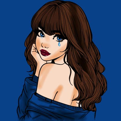 realistic girl with bangs looking over her shoulder