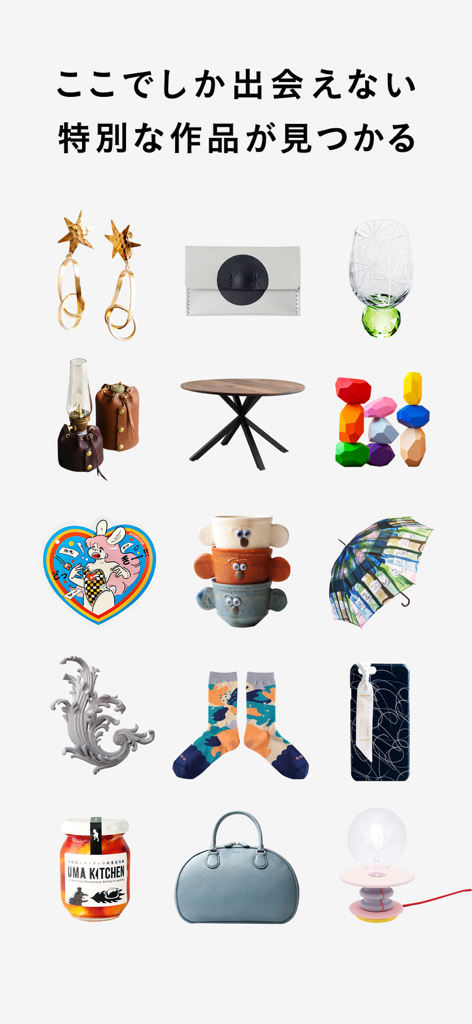 A collection of unique handmade Japanese items including jewelry, home decor, and fashion from minne