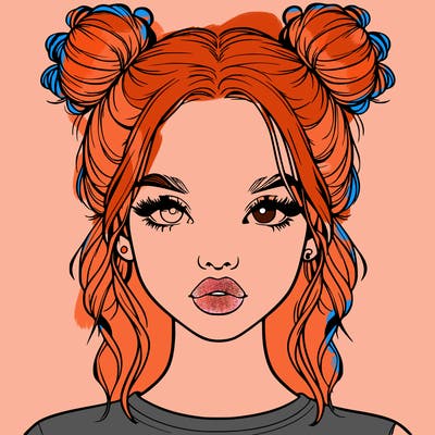 realistic girl with two buns in hair and lips