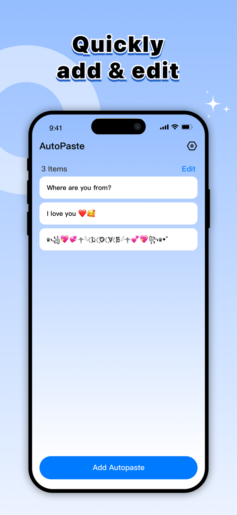 사용자 정의 문구와 멋진 텍스트 스타일이 있는 자동 붙여넣기 기능인 Stylish Font for Keyboard 앱 인터페이스