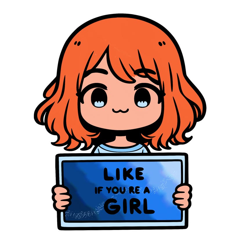 a cute girl holding a sign that says like if you’re a girl
