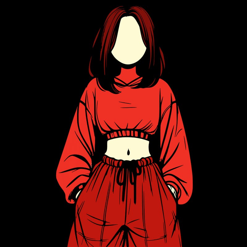 realistic girl faceless with baggy pants and a crop top